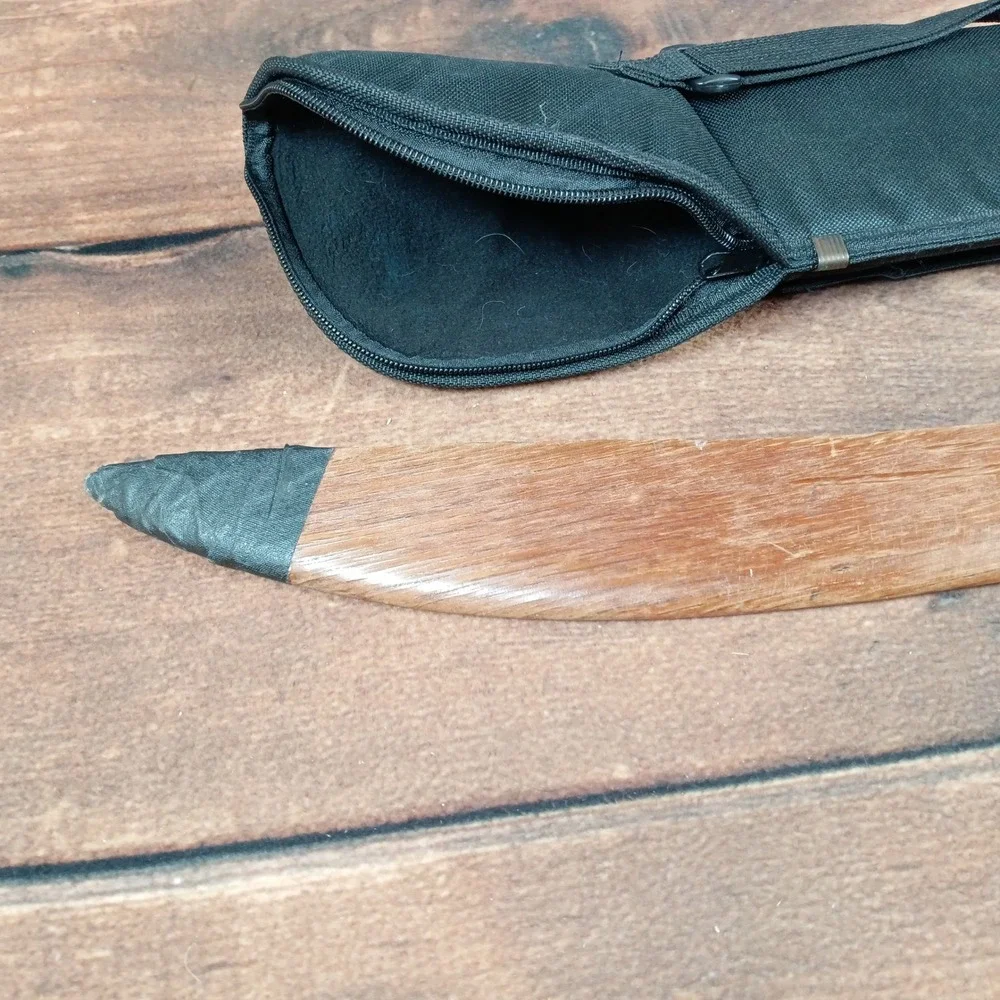 Wooden Martial Art Training Sword Curved Practice Blade with Carrying Case Brown